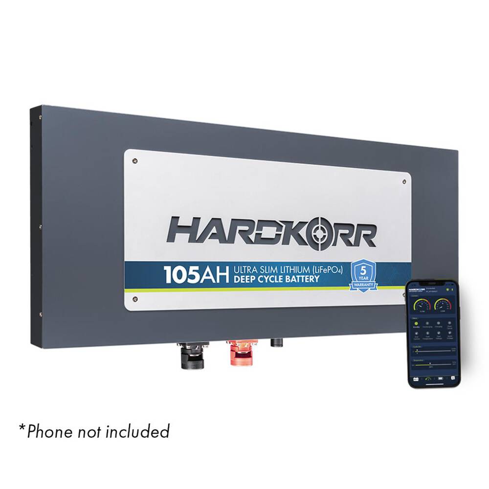 Hardkorr 105Ah Lithium Lifepo4 Slimline Deep Cycle Battery with Bluetooth - HKPBATLSL105